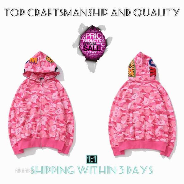 

craftsmanship mens hoodies apes hoodie designer jacket shark pullover tiger full zip color harajuku sweatshirt fashion co-branding camouflag, Black