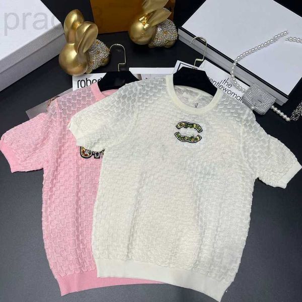 

women's knits & tees designer heavy industry diamond letter small fragrant wind 2023ss spring/summer round neck knitted short sleeve tw, White