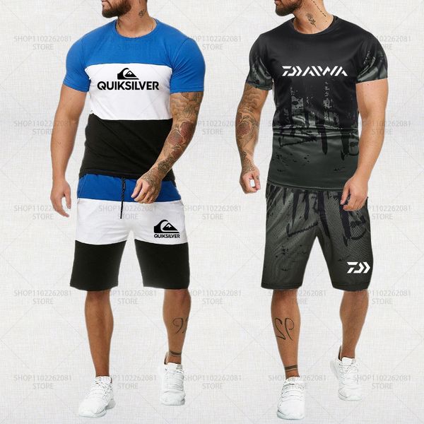 

mens tracksuits summer mens quik letter printed tshirt shorts set causal sport stripe tracksuit outfit surfing male cool short sleeve clothi, Gray