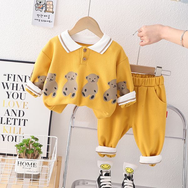 

autumn baby boys clothing sets kids cartoon bear pullover pants 2pcs suit for boys children cotton clothes infant outfits, White