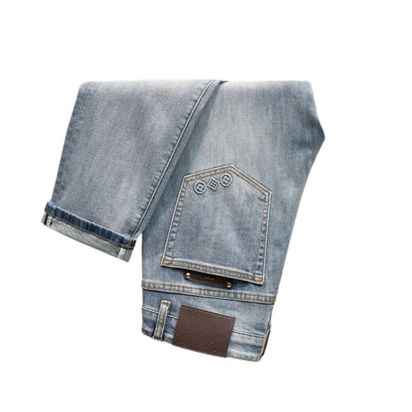 

men's jeans spring summer thin slim fit european american high-end brand small straight double f pants q9547-1, Blue