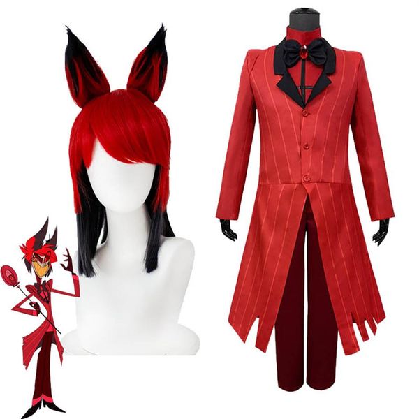 

hazbin el alastor uniform cosplay suit halloween carnival costume269h, Black;red