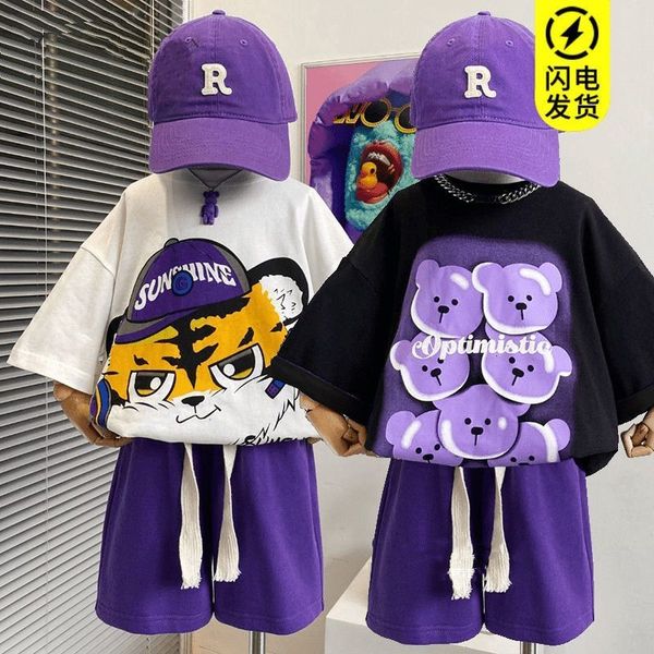 

clothing sets 2023 summer boys clothes short sleeve sweatshirt pants 2pcs kids children outfits teenage 230418, White