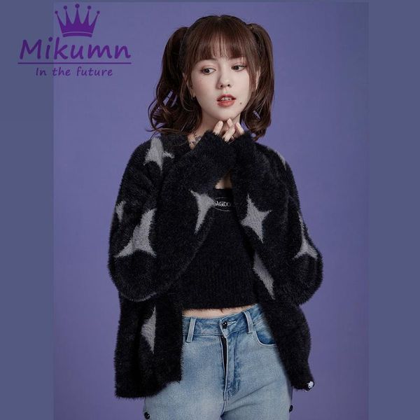 

sweaters harajuku gothic vintage black star knitted sweater women autumn fashion long sleeve cardigan sweaters coat ropa mujer streetwear, White;black