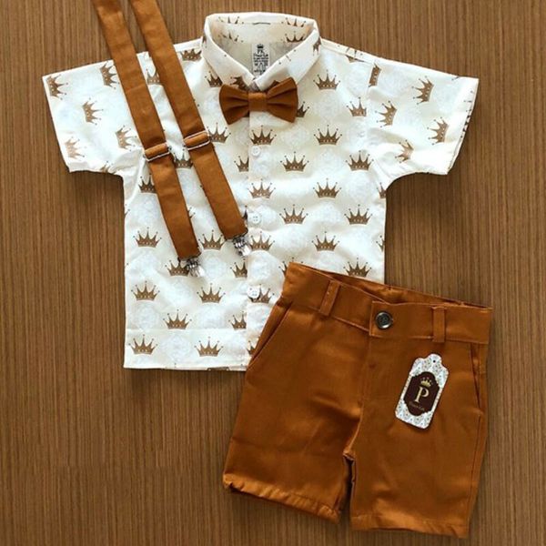 

clothing sets 16y kids boys summer clothes toddler gentleman tshirt shorts outfits 2pcs baby casual 230418, White