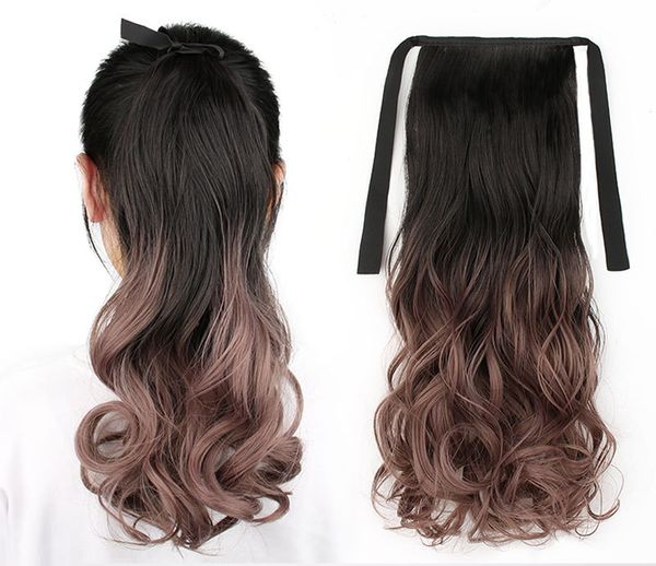 

tie on fluffy wavy ponytail heat resistant synthetic hair extension fashion ombre wavy 20", Black
