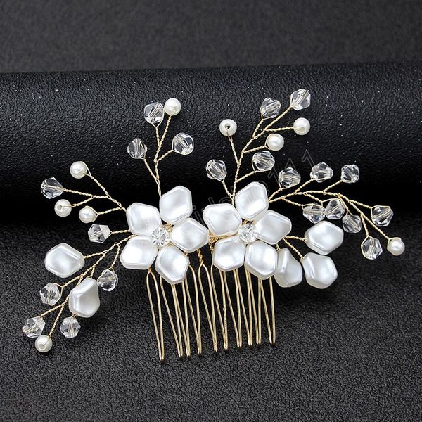 

flower pearl crystal hair clip wedding hair comb hairpin headbands for bride women wedding hair accessories jewelry tiara gift, Slivery;white