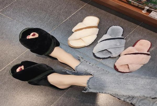 

swqzvt furry slipper cross faux fur indoor bedroom ladies slippers nonslip plush winter sleeper shoes y2010263805266, Black