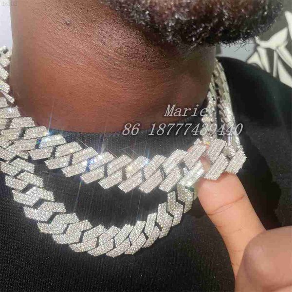 

pass diamond tester 20mm width hip hop necklace s925 with vvs moissanite jewelry miami cuban link, Silver