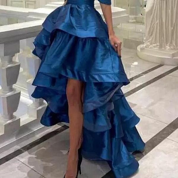 

capris high low naby blue satin skirts tiered women causal party gowns high waist formal girls birthday skirt for p shoot custom, Black;white