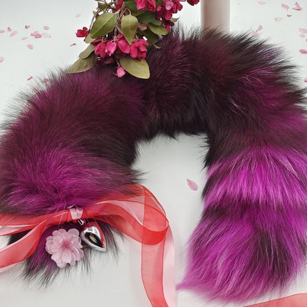 

70cm/27.5"-rose red real fox fur tail plug funny sweet games costume party cosplay toys, Silver