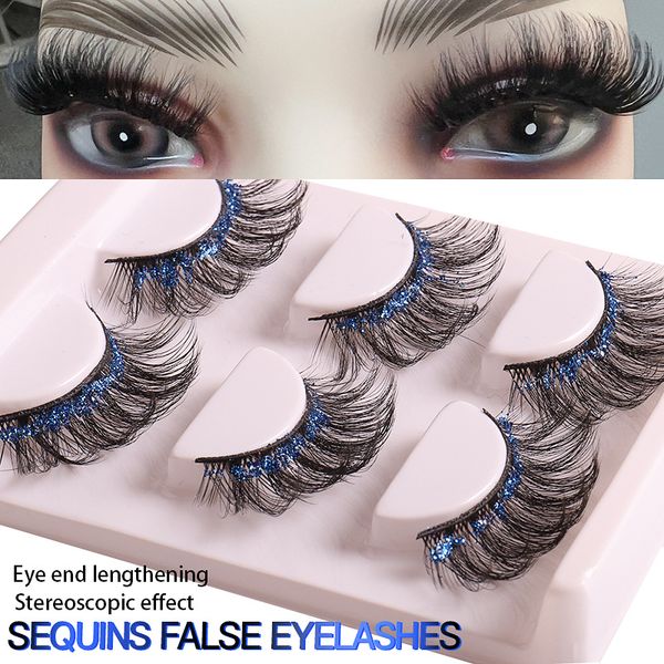 

3pairs/set colored eyelashes glitter lashes faux mink fluffy color streaks cosplay makeup beauty shiny eyelashes wholesale supplier