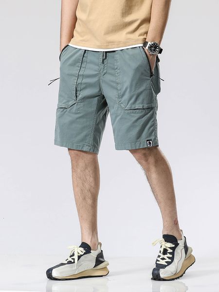 

men's shorts summer zip pockets cargo shorts men solid cotton drawstring elastic waist casual short male straight beach shorts 230419, White;black