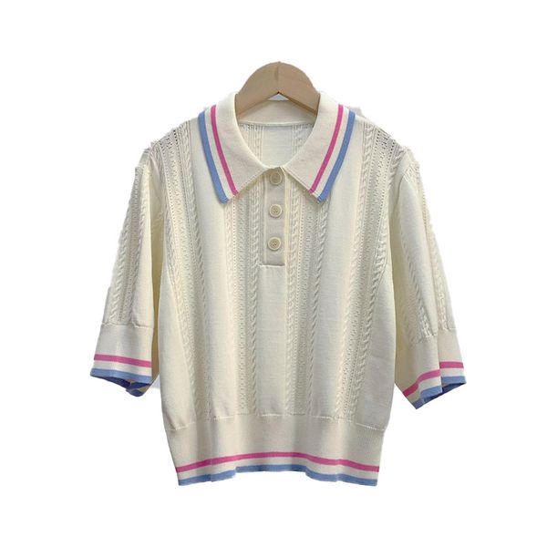 

women's knits & tees slim fit simple bow french knit low cut lapel tight fitting summer clothing 2 colors three-dimensional pattern, White