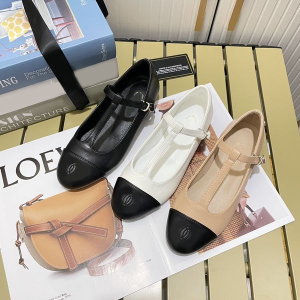 

women dress shoes designer mary-jane sandals bi-color ballerina ballet flats two tune flat heels nude beige black mules interlocking c logo