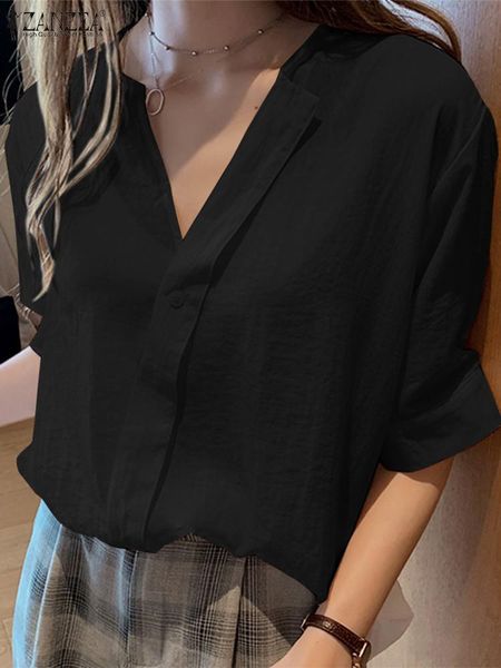 

t-shirt zanzea summer short sleeve women's blouse casual stylish elegant holiday office work baggy shirts vneck solid pure cotton, White