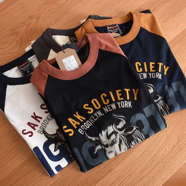

men's tshirts summer american retro short sleeve oneck bull's head printed tshirt fashion 100 cotton washed loose couple casual 23, White;black