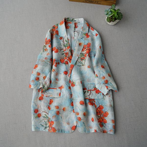 

women's suits blazers summer women allmatch loose plus size japanese style mori girls beautiful prints brief comfortable thin ramie coa, White;black