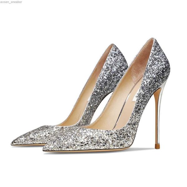 

2022 new real leather women's high heel shoes fashion pumps shallow pointed toe shoes thin heel glitter evening dress shoes 10cm 0419, Black