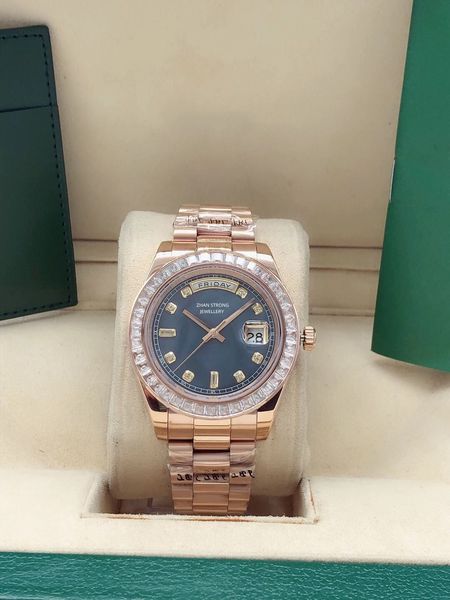 

41mm mens wristwatches classic designer automatic mechanical movement watches diamond bezel rose gold stainless steel strap sports man wrist, Slivery;golden