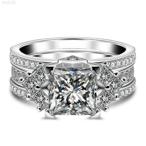 

wholesale square cut artificial mosaic zircon set ring proposal engagement silver ring/