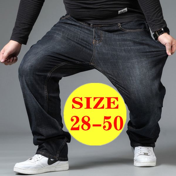 

mens jeans large size black 10xl oversize high waist loose trousers husband plus denim blue male pants 230419