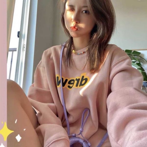 

sweater drew mens hoodie certified quality house smiling face ouyang nana bibo same letter printed couple, Black