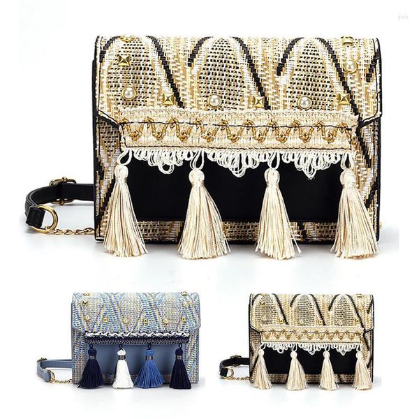 

shoulder bags ethnic summer women bag fashion pearl tassel decor crossbody satchel for beach