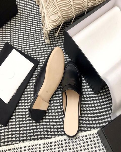 

baotou slippers women wear summer 2021 leather sandals fashion joker lok fu shoes flat bottom9268954, Black