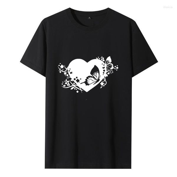 

men's t-shirts t floral heart with butterflies shirt men summer short sleeve cotton male, White;black