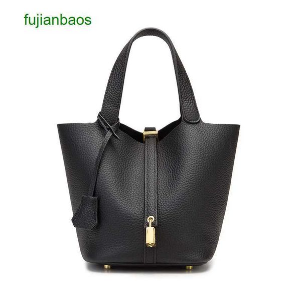 

hemres picotn handbags 2023 new first layer litchi grain kraft basket bag fashion shoulder handbag leisure bucket bun mother, Black