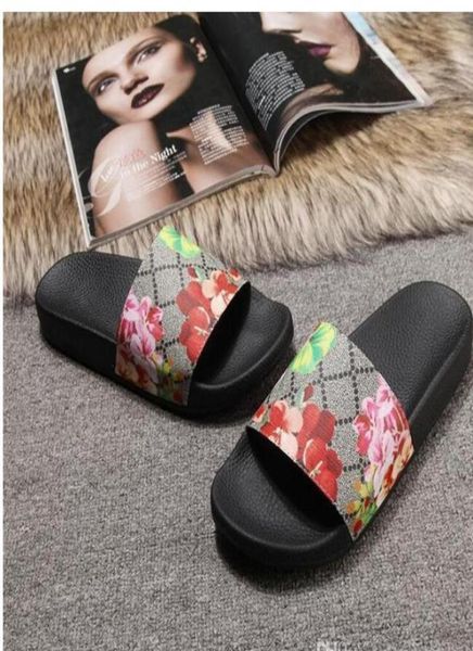 

slipper summer fashion flowers floral brocade rubber wide flat slide men women beach causal sandals flip flops1868516, Black