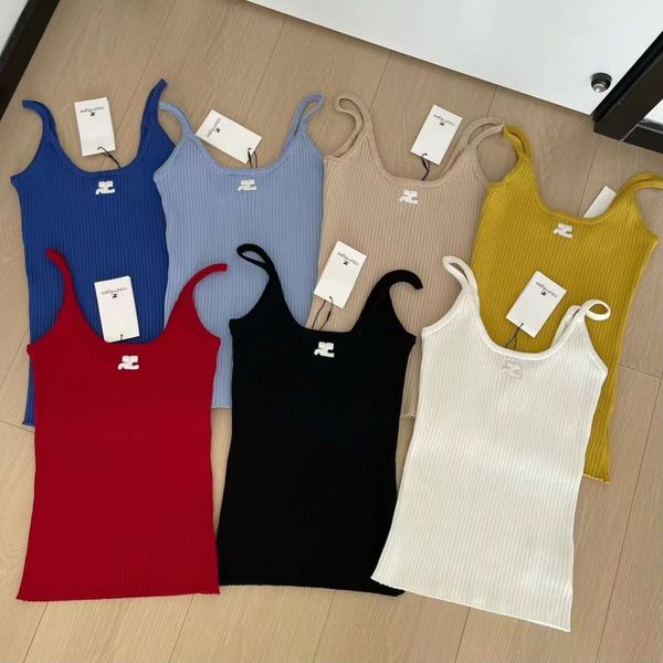 

courreges summer womens tanks camis knirred vest wonmens sleeveless sweater letter bra asian size, White