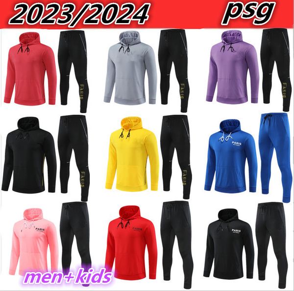 

23/24 psgs tracksuit hoodie survetement 23/24 psgs men kids paris chandal futbol training suit football soccer set boys kit, Black