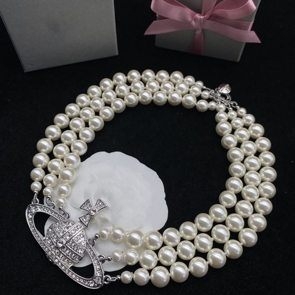 

fashion designer brand pendant necklaces saturn luxury women chokers jewelry metal pearl planet necklace cjeweler for woman chain 787iudf, Silver