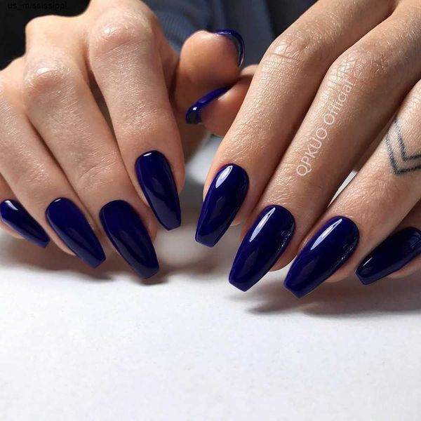 

false nails 24 ps brilhante azul marinho bailarina caixo falso prego artificial falso prego com cola gelia diy completa capa dedo dicas mani, Red;gold