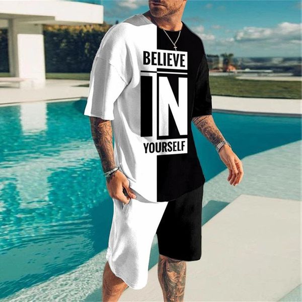 

men's tracksuits fashion letter print t-shirts summer casual o-neck short sleeve tee shorts 2 piece outfit street hip hop harajuku over, Gray
