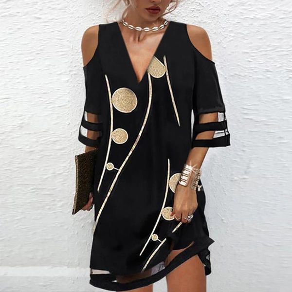 

dresses new women print v neck short dress lace stitching short sleeve casual mini dress women elegant summer vintage print sundress, Black;gray