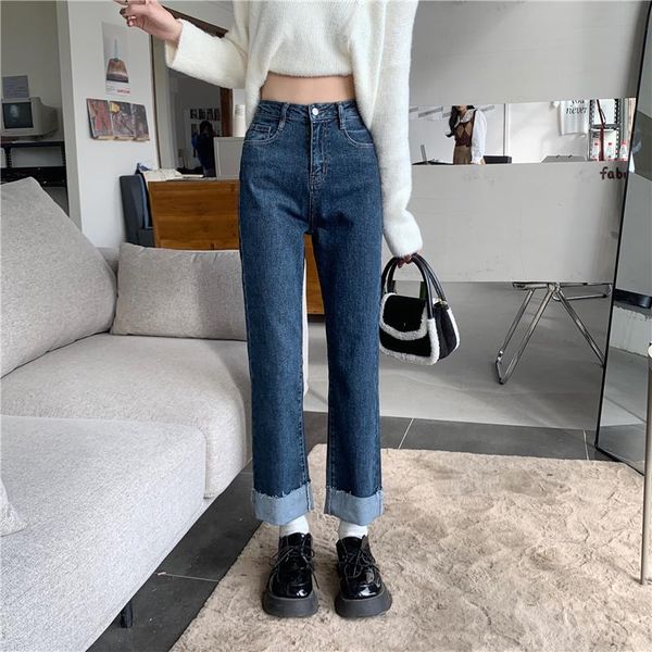 

jeans dd2217 jeans women spring 2022 new loose straight wide leg pants small high waist nine points pants jeans, Blue
