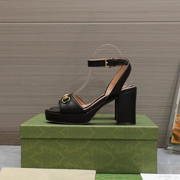 

2023fashion summer sandals designer leather women's high heels metal buckle large office red shoes, Black