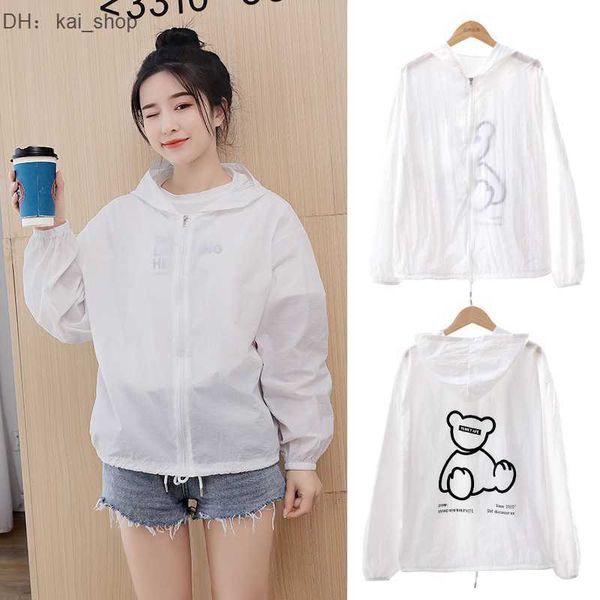 

womens summer korean version short fitting sun protection suit student back printed quick drying outdoor suit 21, White