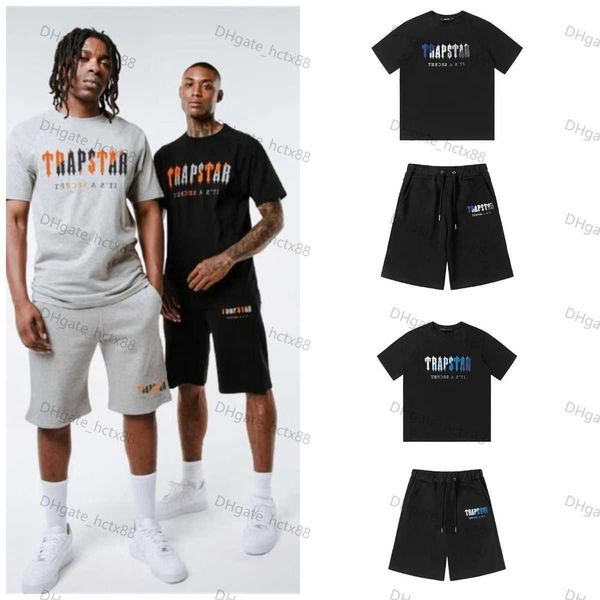 

men's trapstar t shirt set letter embroidered tracksuit short sleeve plush shorts, White;black