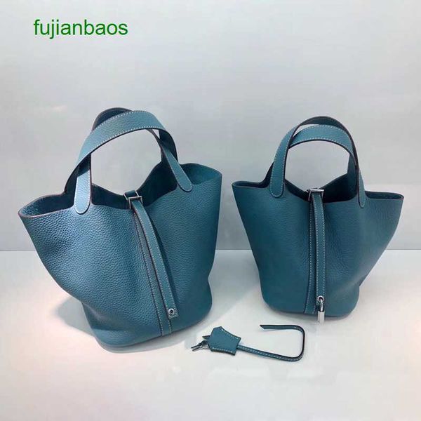 

hemres picotn handbags new 2023 cow leather togo original h home vegetable basket bag portable bucket handbag, Black