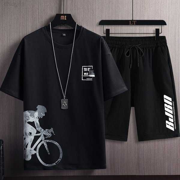 

sports summer casual tracksuit men suit breathable short sleeved shorts sets mens fashion harajuku 2 piece sportswear 220708 2 kgme, Gray
