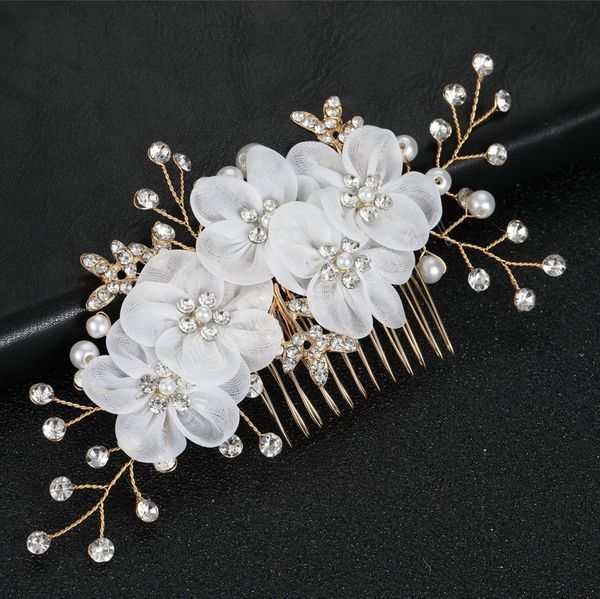 

elegant bridal pearl hair comb handmade crystal flower u-shaped hair pin women wedding bride hair pins hair jewelry accessories, Slivery;white