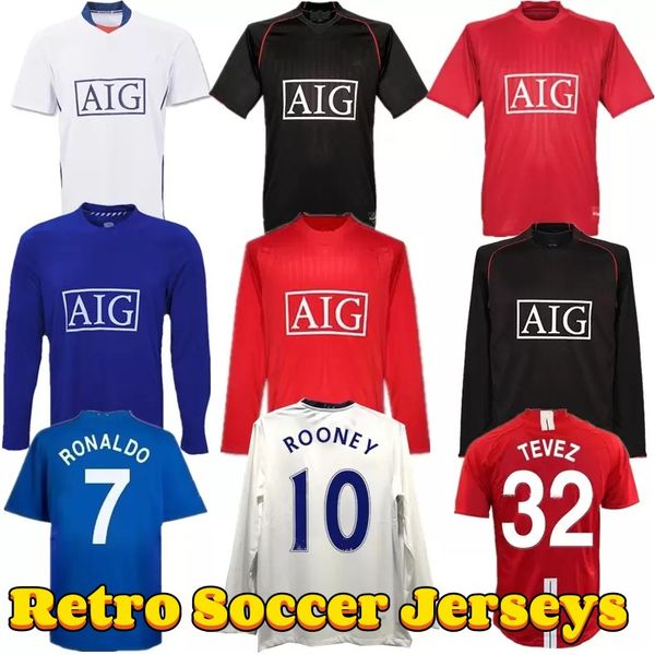 

2007 2008 ronaldo retro soccer jerseys rooney giggs nani manchester 07 09 home away scholes tevez berbatov vidic united vintage classic men, Black;yellow