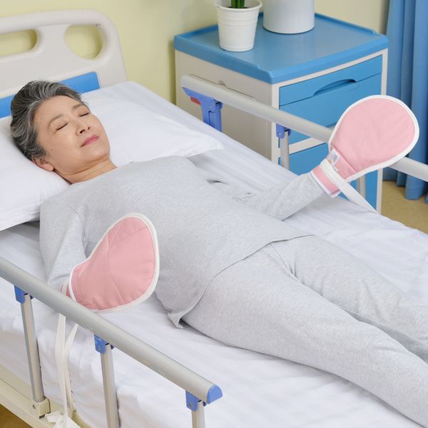 

2 pieces restraint gloves pink cotton anti-drawing anti-scratch for mental patient restraints fixed care with seal /open mouth