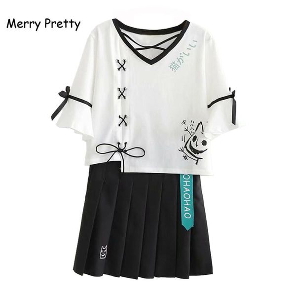 

dress merry pretty summer 2 piece set women lace up white crop and black pleated skirt set 2 piece outfit women matching set sxl