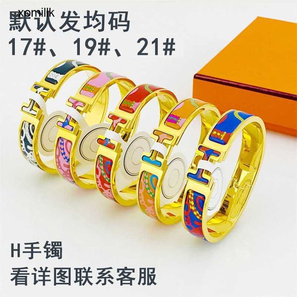 

hermm elegant jade bangle bracelet h bracelet high edition enamel color wide love home letter fashion light luxury titanium steel plated cou, Black