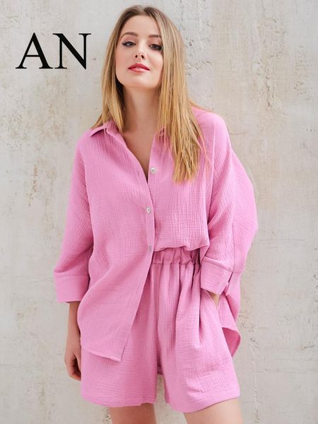 

dress 2022 summer ladies thin cotton pink ninesleeve shorts suit pure cotton leisure can be worn outside the home service, White